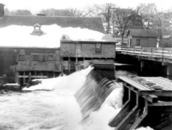 Dam and mill of the 18th Century on the Worcester Turnpike at Hemlock Gorge. c. 1873-1900