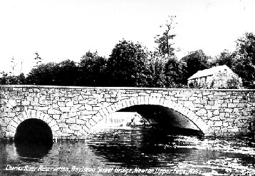 Looking upstream at the second Boylston St. (Worcester Tpk., Rte. 9) bridge build n 1906 to accommodate Boston & Worcester Street Rraila cars and a widened highway.