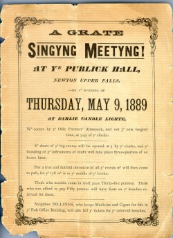 "Old Style" announcement of a songfest, May 9, 1889